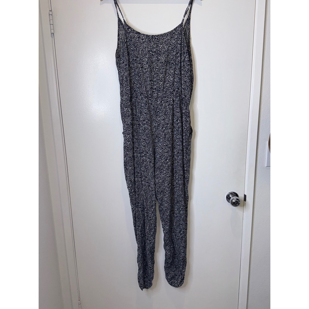 ANA Size L Black White Speckled Print Sleeveless Jumpsuit Boho Beachy Coquette - Picture 2 of 4